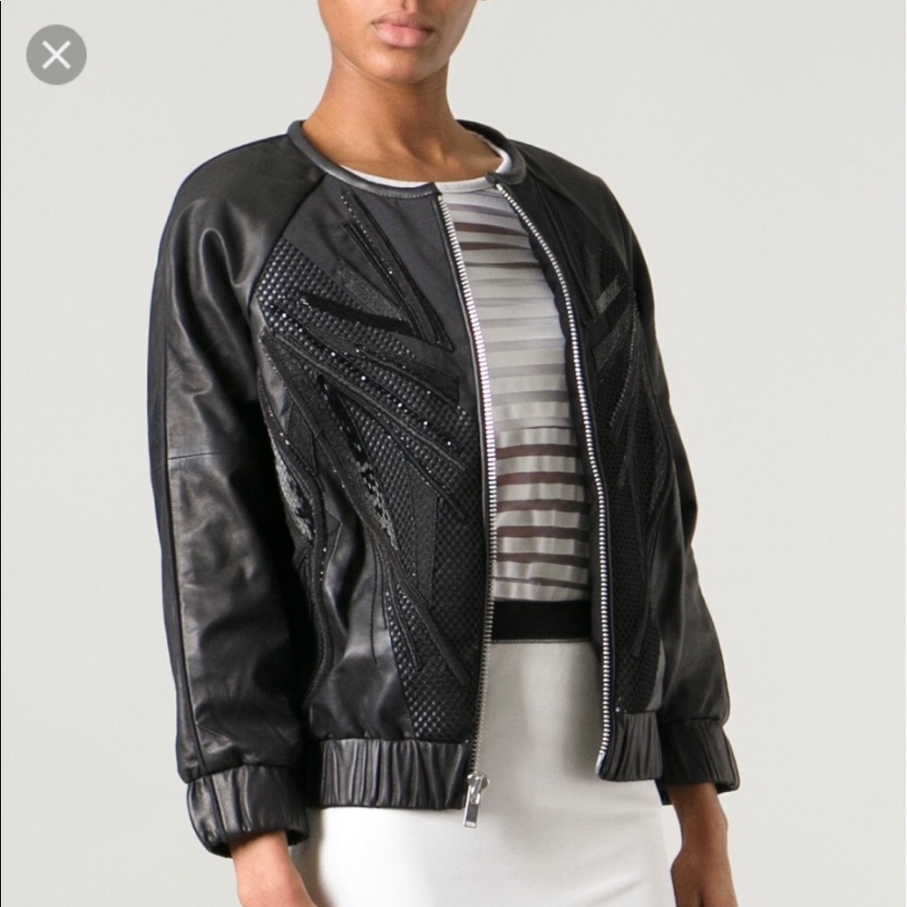 IRO Cassie Leather Embroidered Bomber Jacket Sz 34